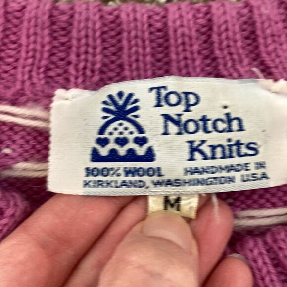 Vintage 80s Top Notch Wool Crewneck Tulip Fair Isle Sweater Handmade in the USA - Picture 12 of 16